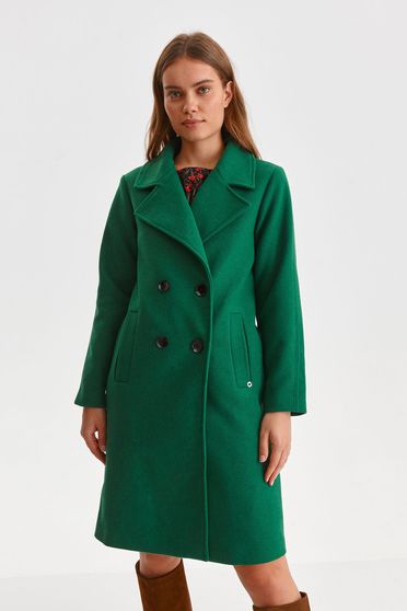 Coats, Darkgreen coat cloth straight with pockets - StarShinerS.com