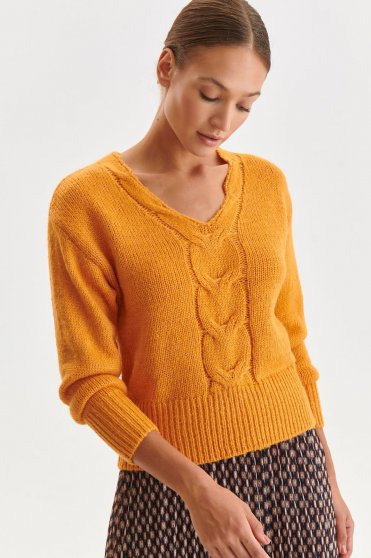 Pulovere dama, Pulover tricotat portocaliu cu croi larg - Top Secret - StarShinerS.ro