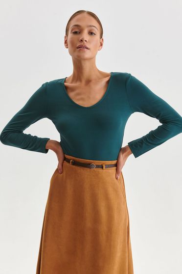 Bluza dama din material elastic verde mulata cu decolteu rotunjit - Top Secret