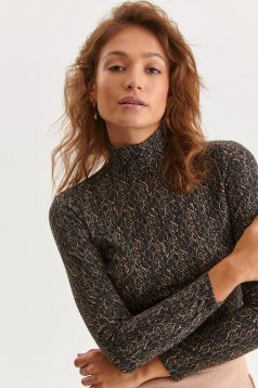 Bluza dama din material elastic neagra mulata pe gat - Top Secret