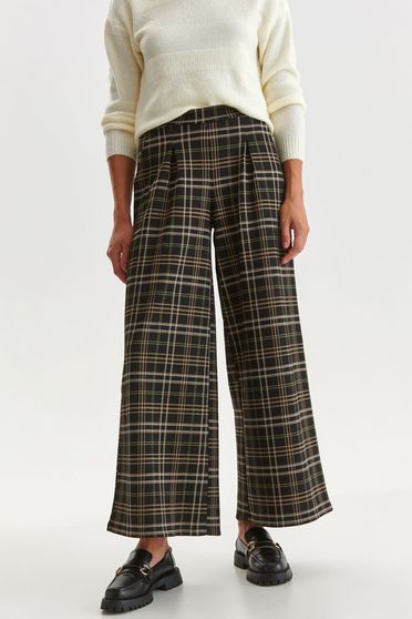 Pantaloni & Blugi, Pantaloni din stofa elastica negri evazati in carouri cu buzunare - Top Secret - StarShinerS.ro