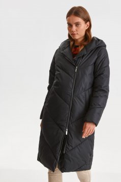Black jacket from slicker straight with pockets with undetachable hood