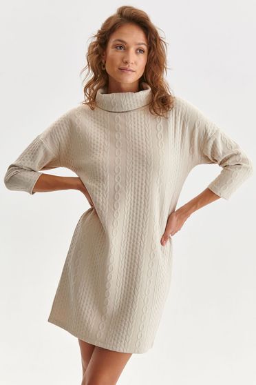 Cream dresses, Cream dress knitted with turtle neck loose fit - StarShinerS.com