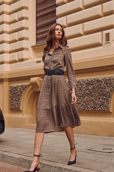 Rochii online, georgette, Rochie tip camasa din georgette maro in clos - Top Secret - StarShinerS.ro