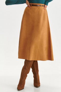 Brown skirt from ecological suede cloche with pockets