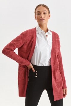 Cardigan tricotat roz-inchis cu buzunare - Top Secret