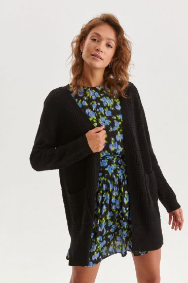 Coats & Jackets, Black cardigan knitted with pockets - StarShinerS.com