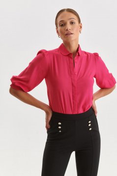 Pink women`s shirt loose fit high shoulders georgette