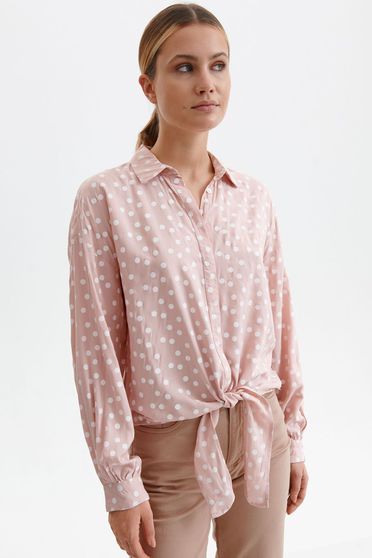 Női ingek, Női ing világos rózsaszínű georgette bő szabású pöttyös - StarShiner.hu