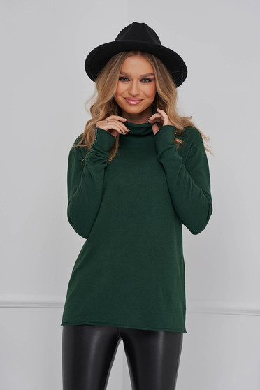Sweaters, Darkgreen sweater cotton loose fit high collar - StarShinerS.com