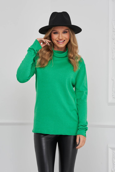 Casual jumpers, Green sweater cotton loose fit high collar - StarShinerS.com