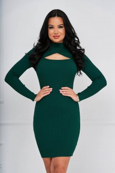 Darkgreen dress knitted short cut pencil with cut out material