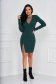 Darkgreen dress knitted short cut pencil with crystal embellished details 4 - StarShinerS.com