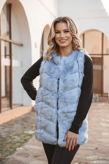 Blue gilet from ecological fur with inside lining