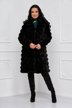 Black fur loose fit with pockets from ecological fur