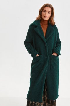Green coat from fluffy fabric straight