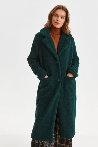 Paltoane dama online drepte, Palton din material pufos verde cu un croi drept - Top Secret - StarShinerS.ro