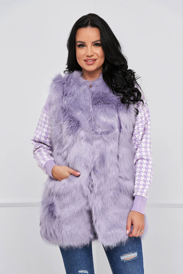 Vests, Lightpurple gilet from ecological fur front closing - StarShinerS.com