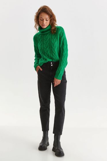 Casual jumpers, Green sweater knitted with turtle neck loose fit - StarShinerS.com