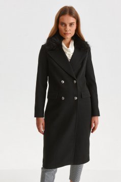 Black coat cloth long fur collar