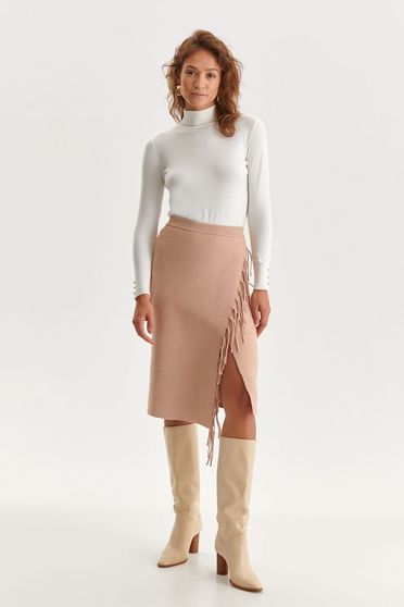 Casual skirts, Cream skirt with fringes knitted pencil - StarShinerS.com