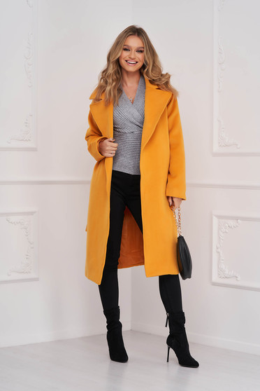 Casual coats, Mustard coat cloth loose fit lateral pockets - StarShinerS.com