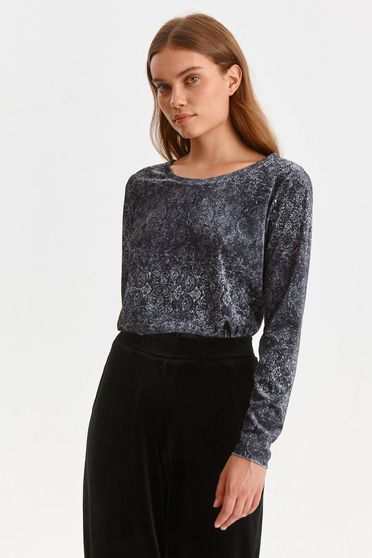 Bluze Casual, Bluza dama din tricot neagra cu croi larg si imprimeu abstract - Top Secret - StarShinerS.ro