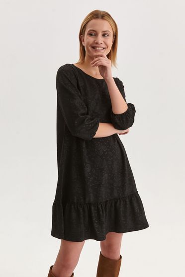 Knitwear dresses, Black dress short cut a-line knitted with ruffles at the buttom of the dress - StarShinerS.com