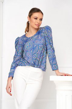 Women`s blouse crepe loose fit high shoulders with print details - StarShinerS