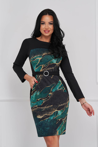 Dress knitted midi pencil with pockets with print details - StarShinerS