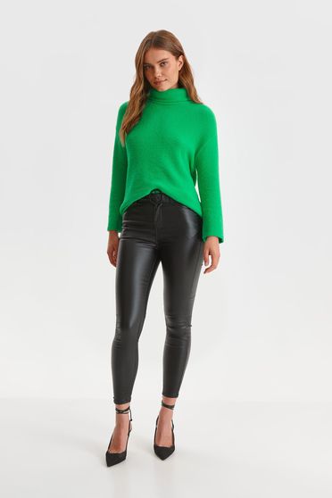 Ecological leather trousers, Black trousers conical high waisted from ecological leather - StarShinerS.com