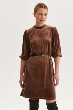 Brown dress velvet short cut a-line high shoulders