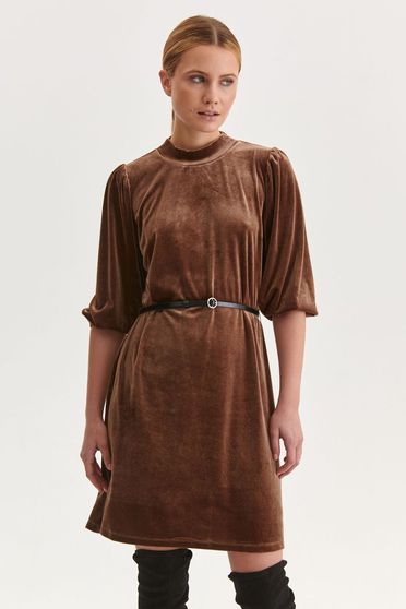 Brown dress velvet short cut a-line high shoulders