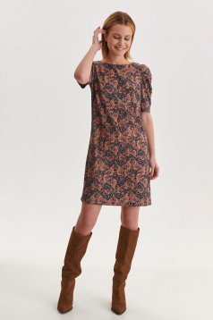 Brown dress abstract short cut straight high shoulders