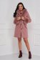 Palton din lana si stofa roz prafuit cambrat cu guler detasabil din blana ecologica - SunShine 4 - StarShinerS.ro