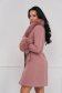 Palton din lana si stofa roz prafuit cambrat cu guler detasabil din blana ecologica - SunShine 2 - StarShinerS.ro