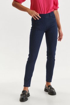 Pantaloni din material elastic albastru-inchis conici cu talie normala - Top Secret