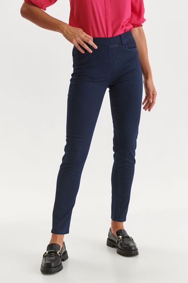 Pantaloni skinny, marimea XS, Pantaloni din material elastic albastru-inchis conici cu talie normala - Top Secret - StarShinerS.ro