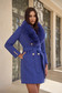 Palton din lana albastru cambrat cu guler detasabil din blana ecologica - SunShine 3 - StarShinerS.ro