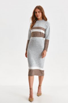 Grey skirt knitted midi pencil high waisted
