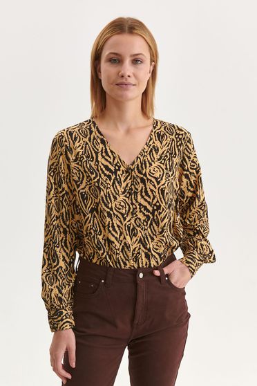 Női ingek, Mustársárga georgette bő szabású női ing v-dekoltázzsal - StarShiner.hu