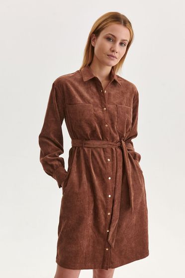 Brown dress velvet from striped fabric straight