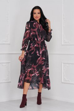 Dress from veil fabric midi cloche with elastic waist with floral print - StarShinerS