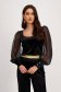Women's Black Velvet Blouse with Puff Sleeves in Voile and Square Neckline - StarShinerS 1 - StarShinerS.com