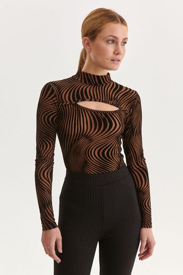 Tinted jumpers, Brown sweater from elastic fabric with tented cut cut-out bust design - StarShinerS.com