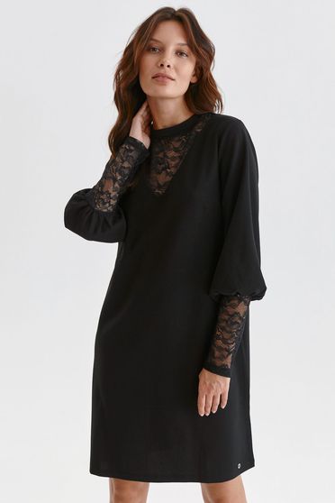 Black dresses, Black dress laced from elastic fabric short cut a-line with puffed sleeves - StarShinerS.com