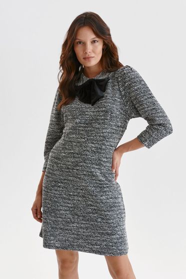 Online Dresses, Grey dress knitted short cut a-line accessorized with breastpin - StarShinerS.com