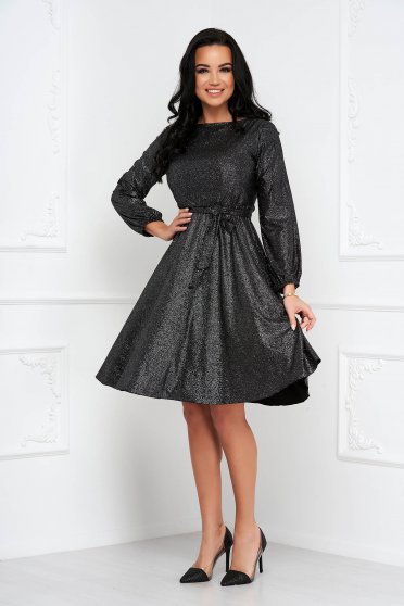 Silver dress georgette midi cloche with elastic waist with glitter details - StarShinerS
