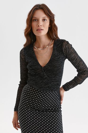 Long sleeves body, Black body tented with v-neckline from velour with glitter details - StarShinerS.com