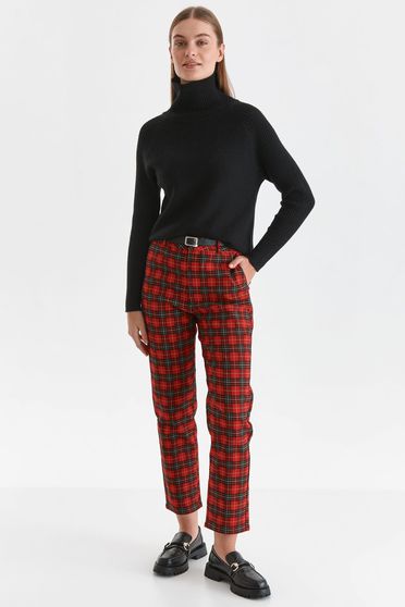 Pantaloni Dama rosii, Pantaloni din stofa usor elastica conici cu talie normala si buzunare - Top Secret - StarShinerS.ro
